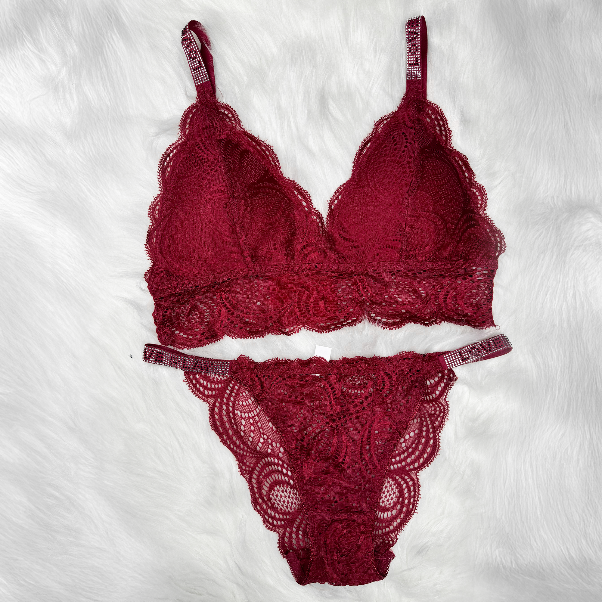 Sexy Bralette French Lace Deep V-neck Removable Padded Bra With Underwear