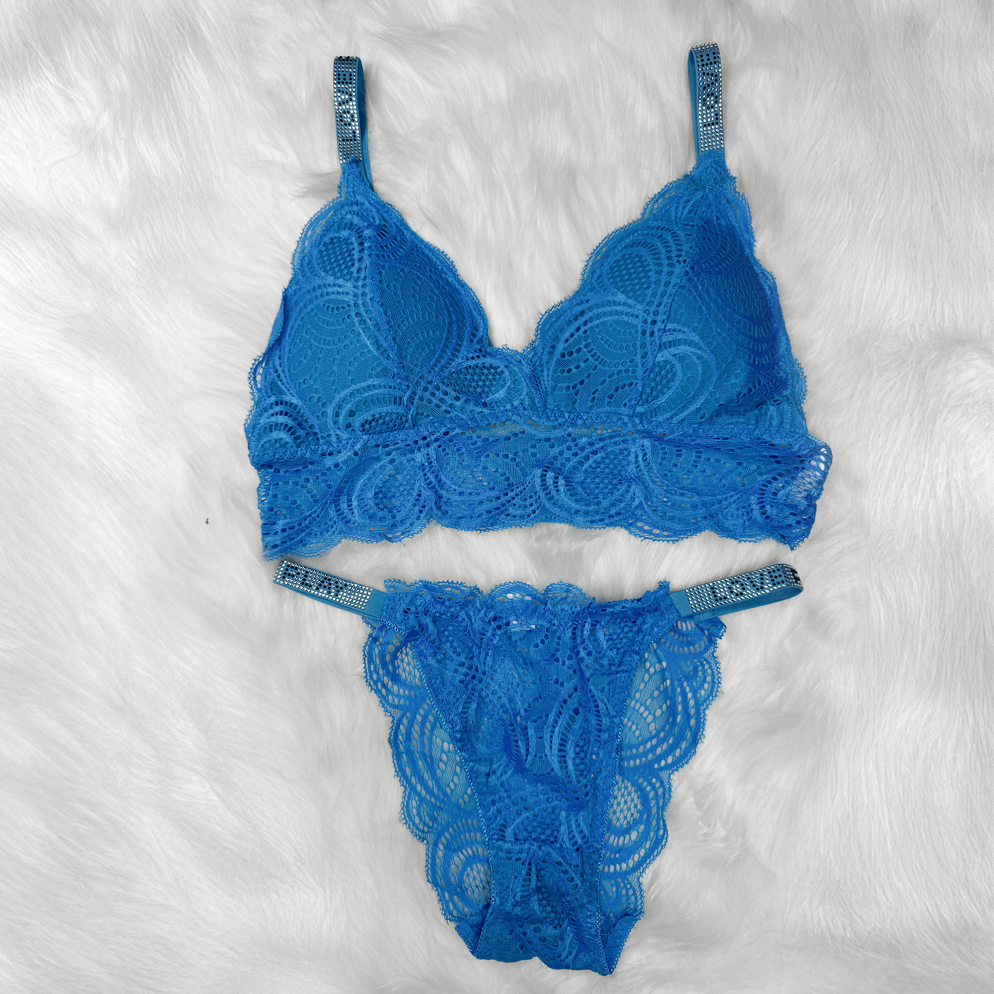 Sexy Bralette French Lace Deep V-neck Removable Padded Bra With Underwear