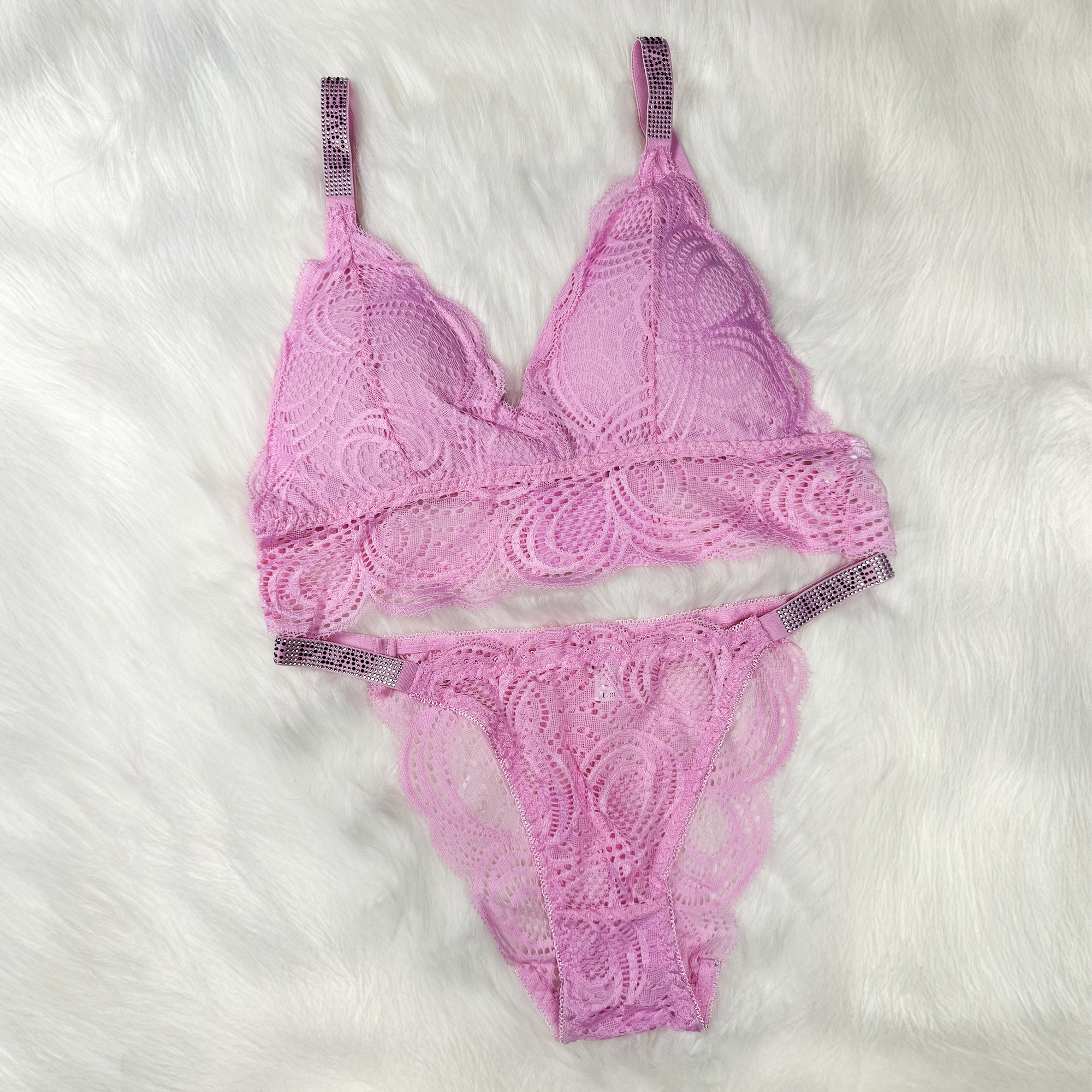 Sexy Bralette French Lace Deep V-neck Removable Padded Bra With Underwear