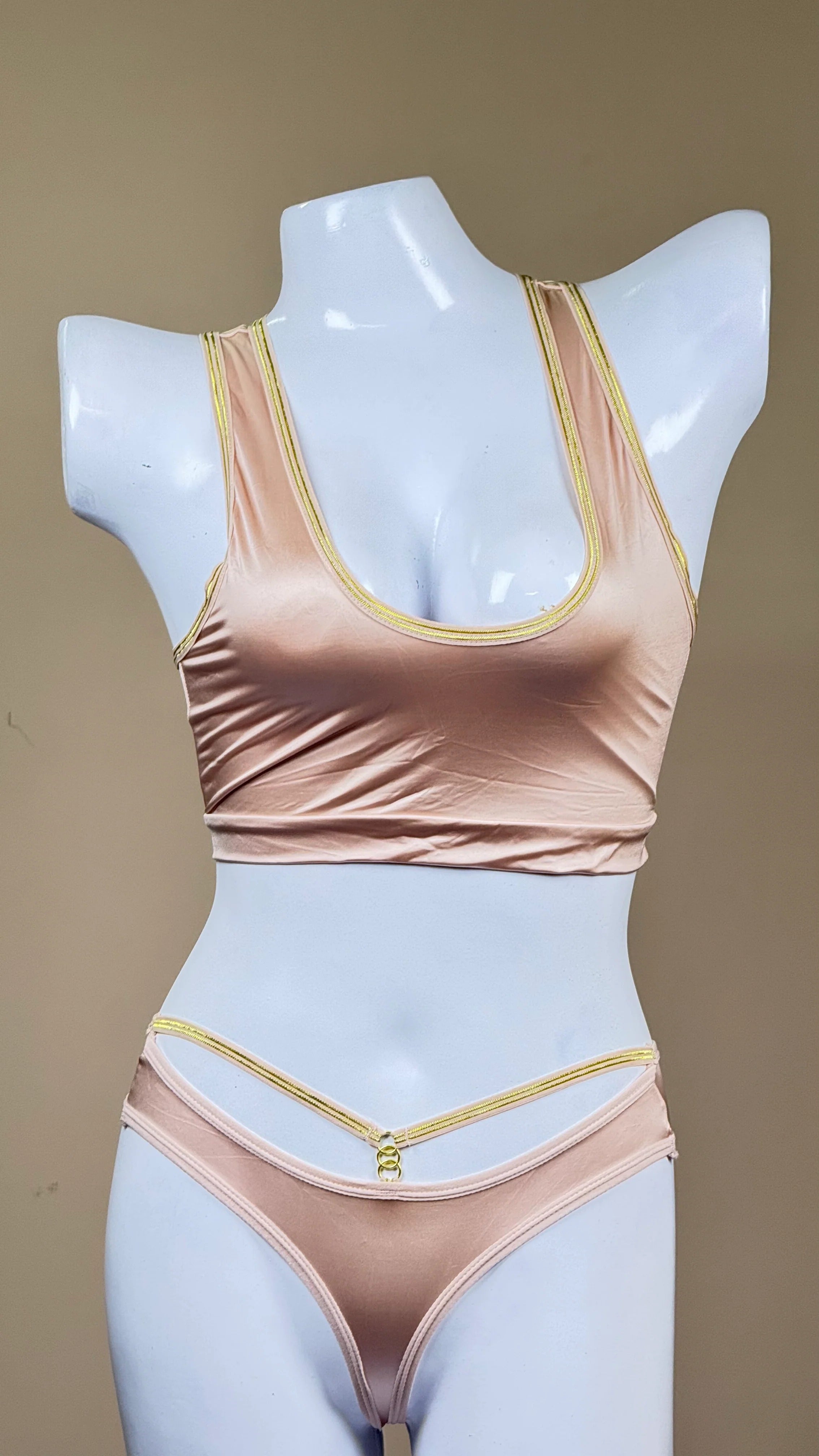 Luxury Soft Silk Removable Padded Bralette and Panty Set with Elegant Golden Straps