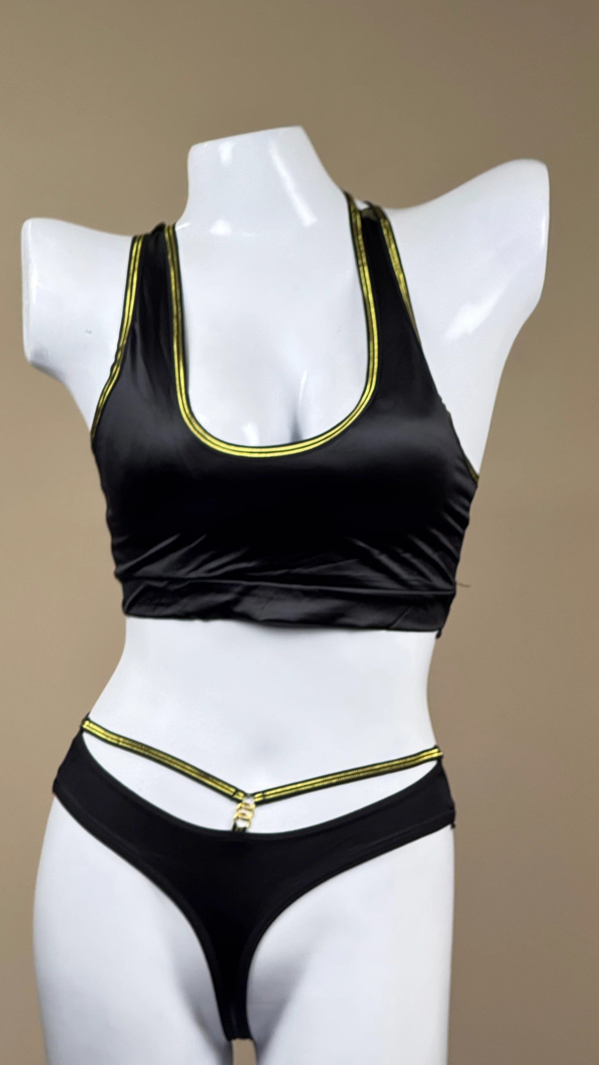 Luxury Soft Silk Removable Padded Bralette and Panty Set with Elegant Golden Straps