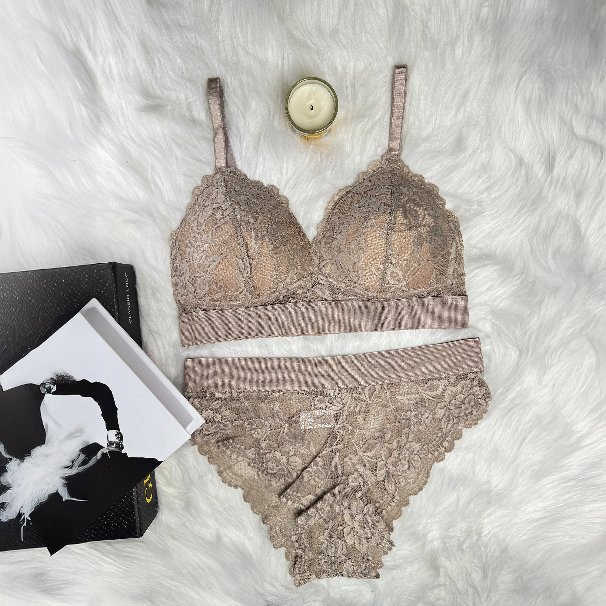 Premium Bridal Lace Padded Removable Bra with Same Lace Underwear