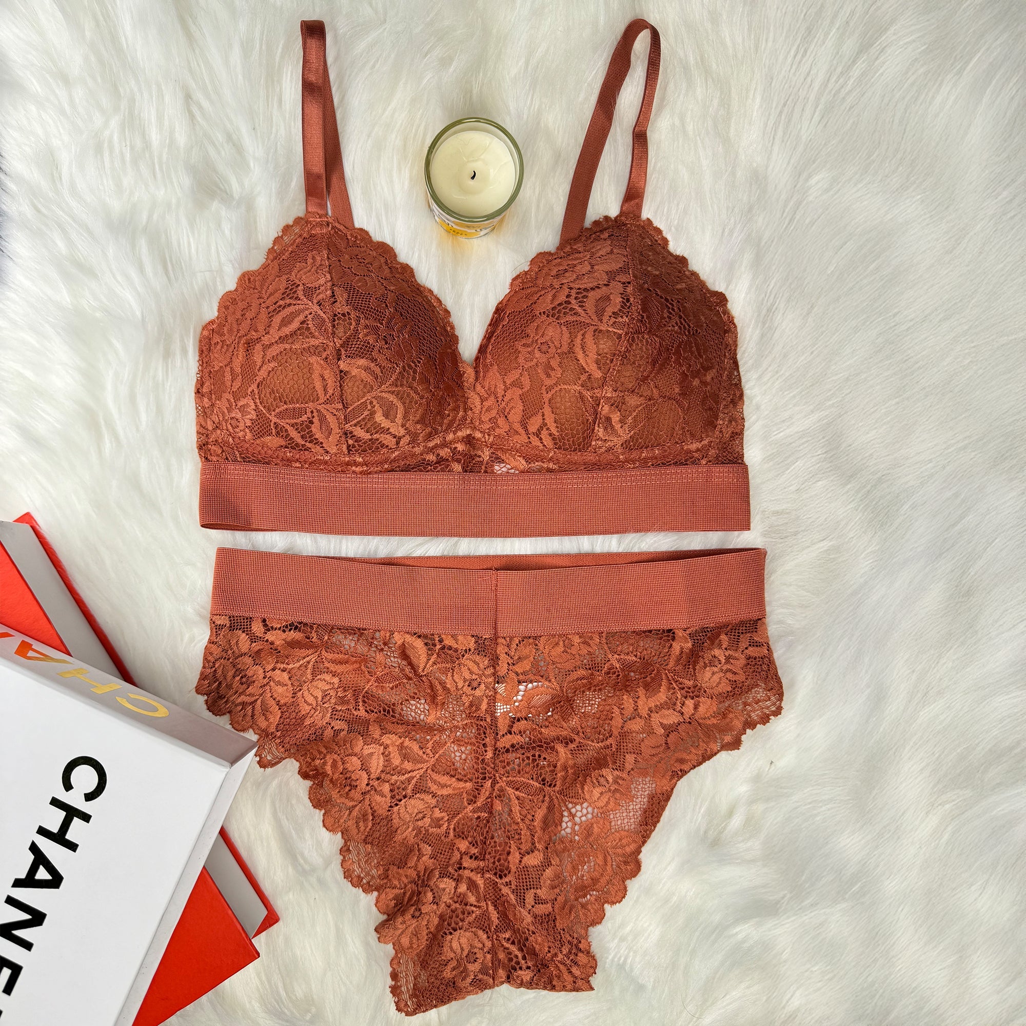 Premium Bridal Lace Padded Removable Bra with Same Lace Underwear