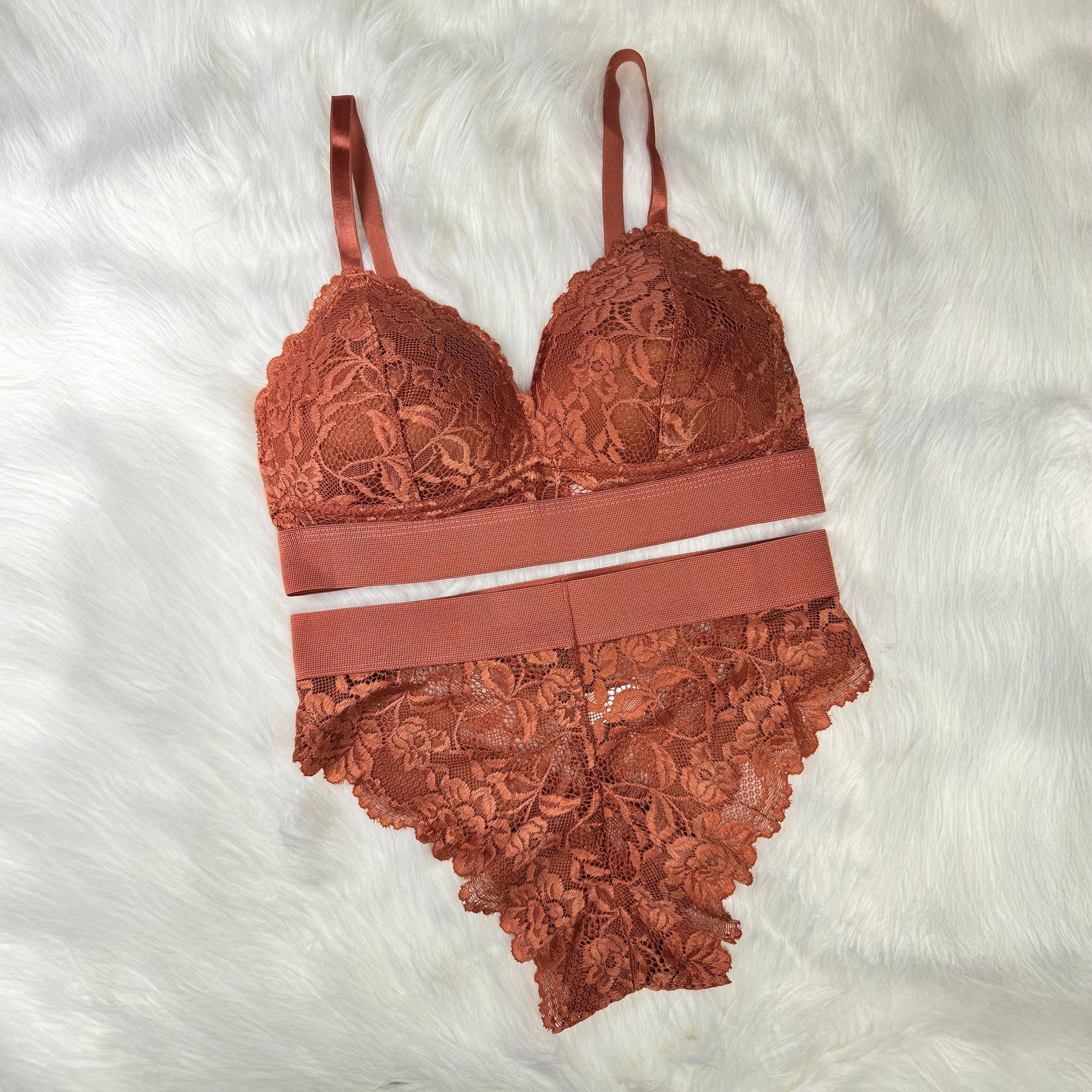 Premium Bridal Lace Padded Removable Bra with Same Lace Underwear