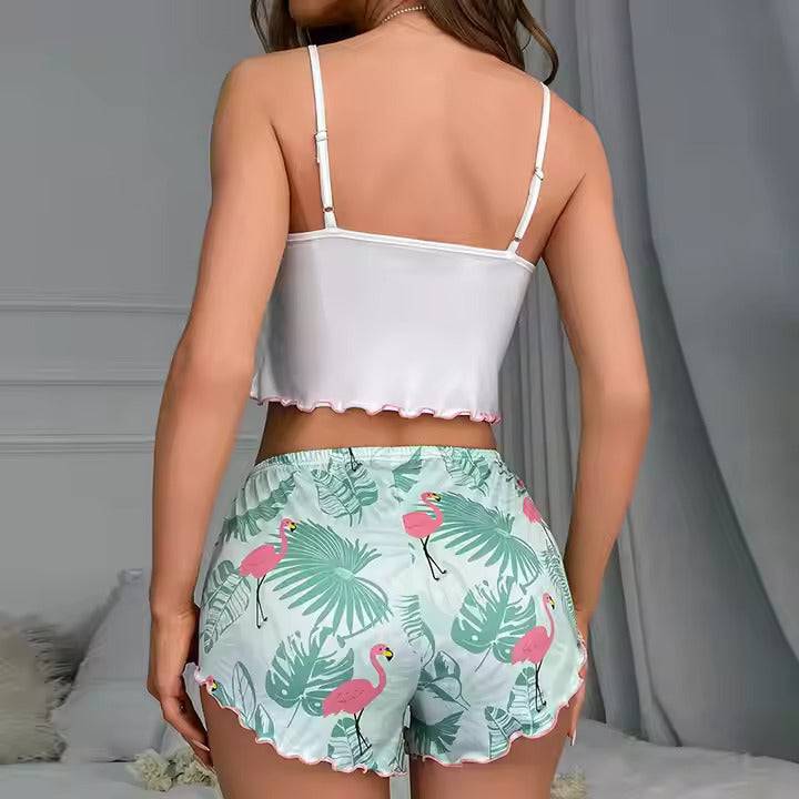 Floral Women Summer Sexy Short Sleepwear 2 Piece