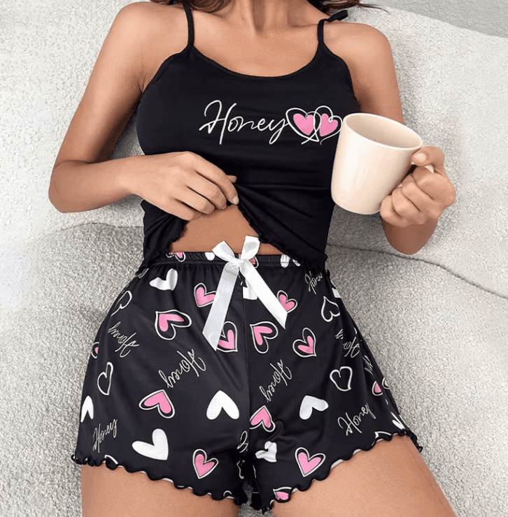 Floral Women Summer Sexy Short Sleepwear 2 Piece