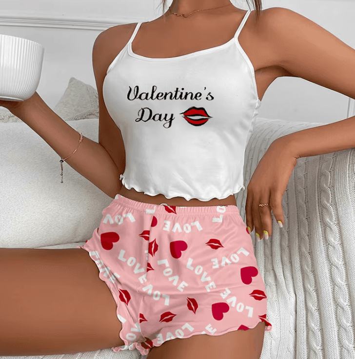 Floral Women Summer Sexy Short Sleepwear 2 Piece