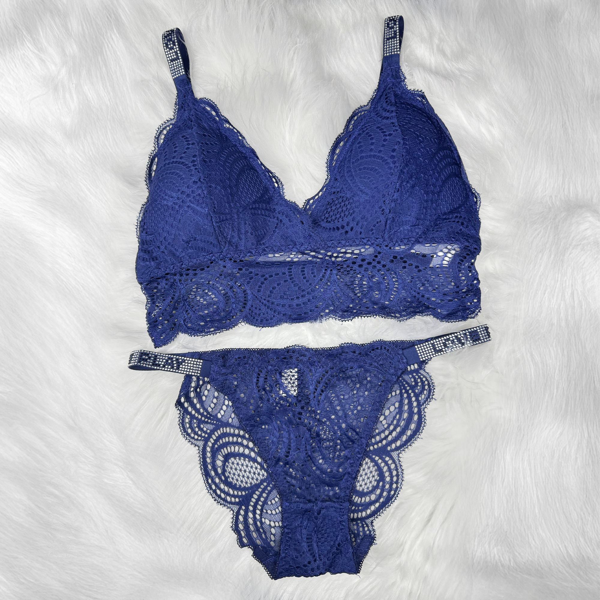Sexy Bralette French Lace Deep V-neck Removable Padded Bra With Underwear