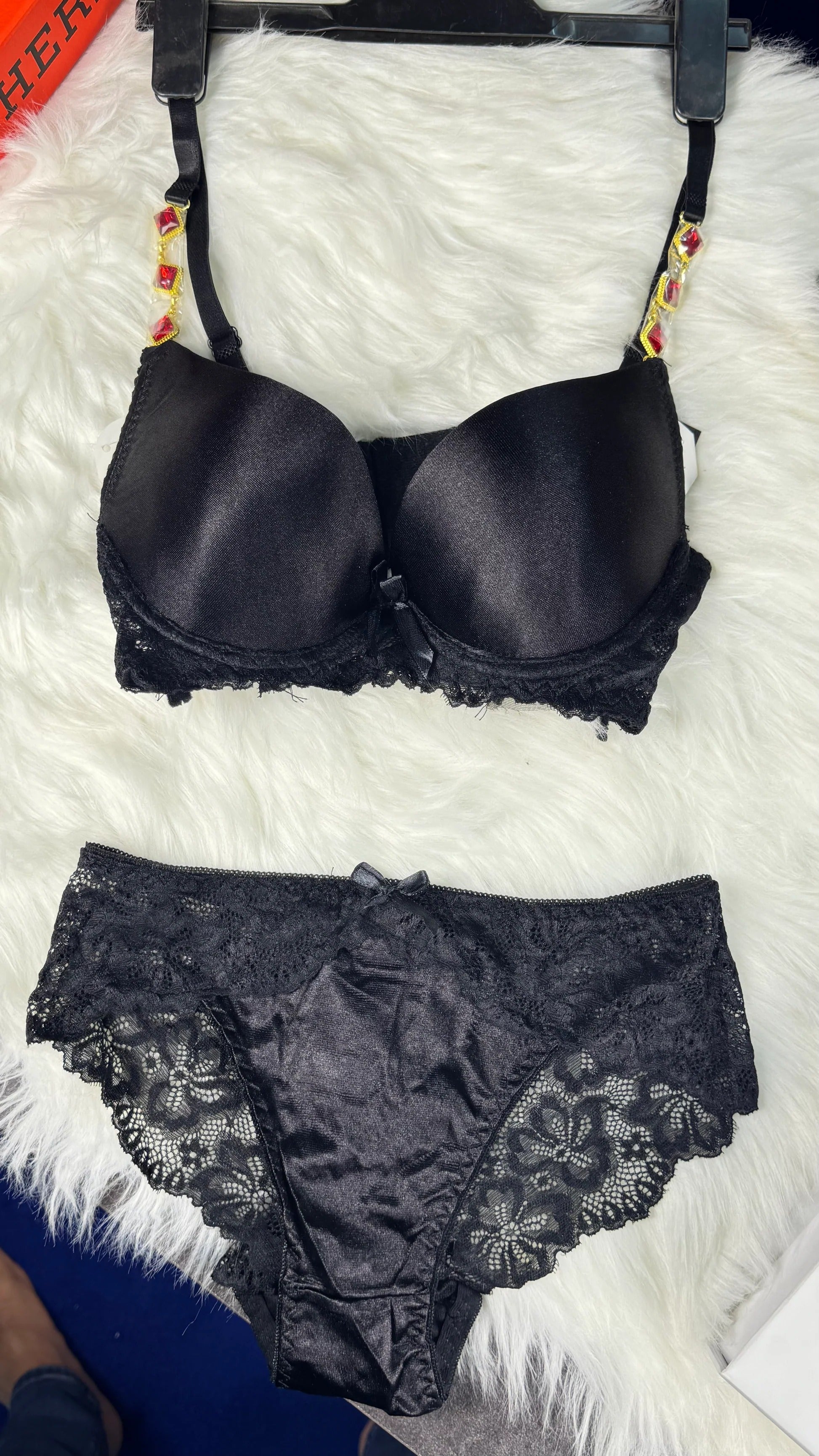 Luxury Thin Pad Silk Bra Set with Embellished Stones