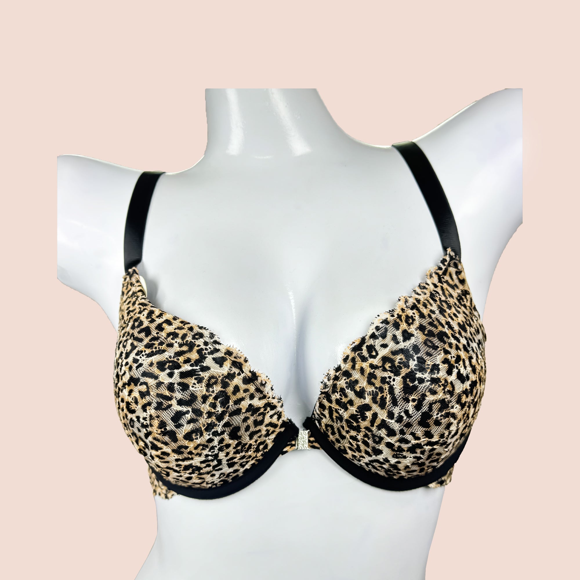 Sexy Secret Front Open Cheetah Printed Padded Bra Panty Set