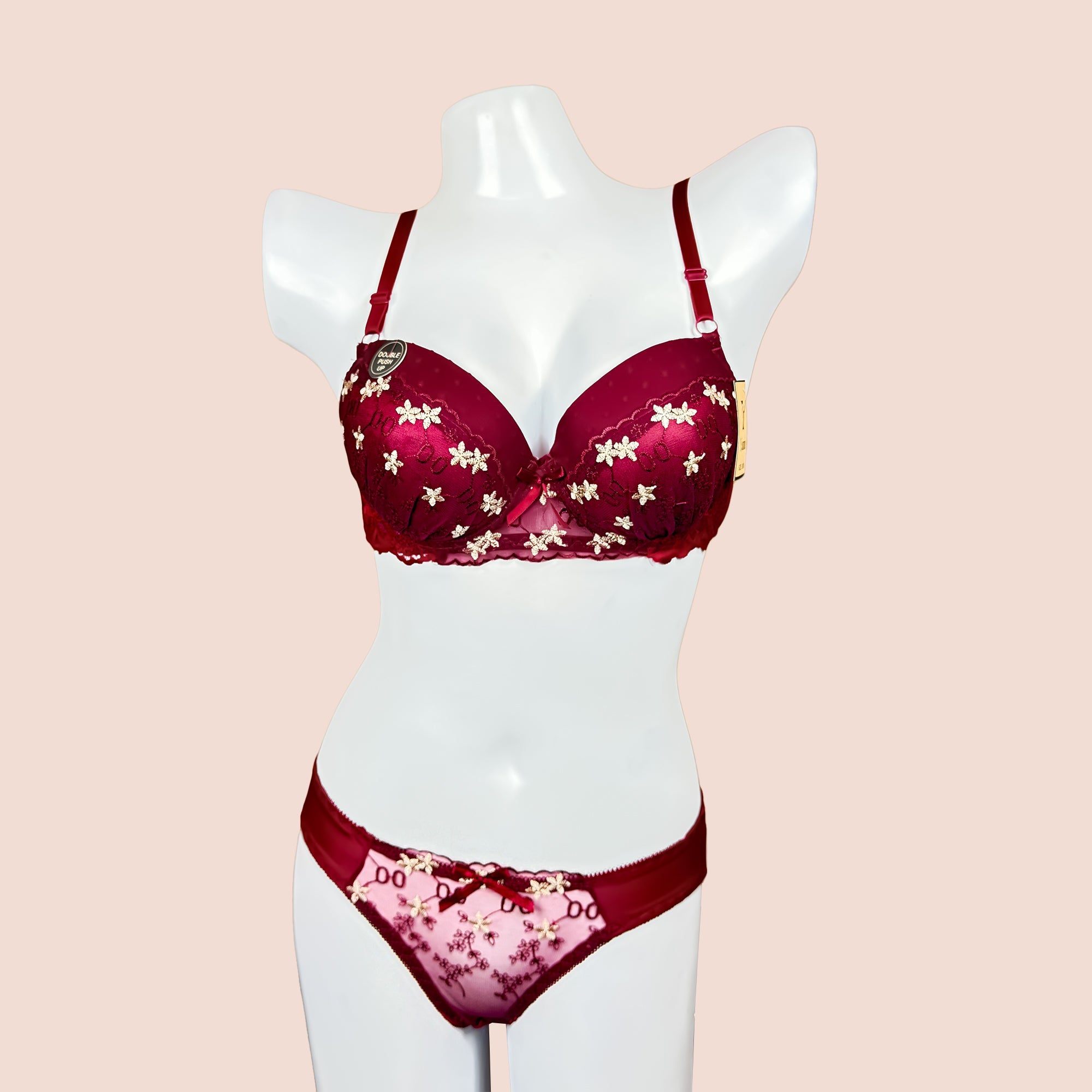 Bridal Floral Push Up Double Padded Bra Panty Set