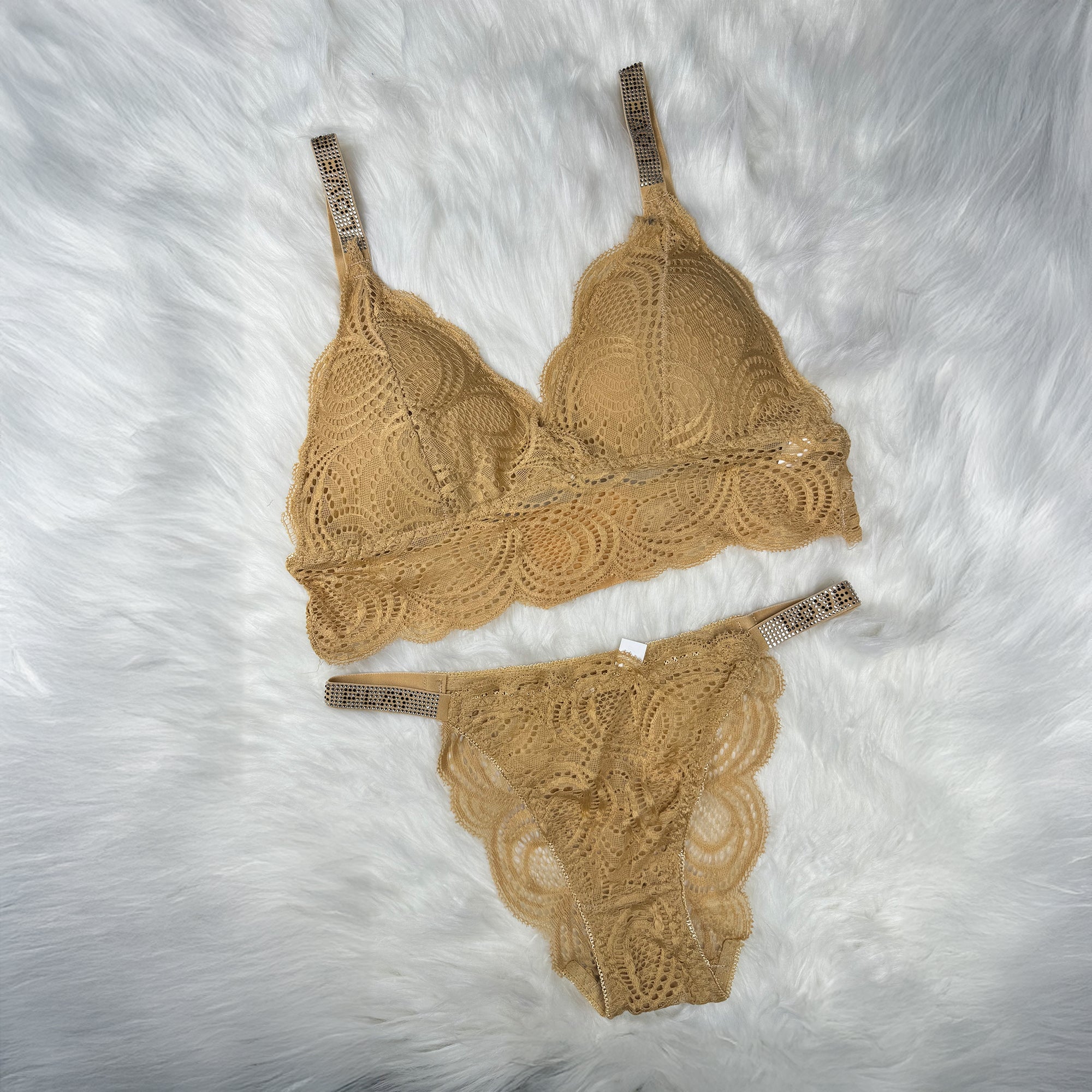 Sexy Bralette French Lace Deep V-neck Removable Padded Bra With Underwear