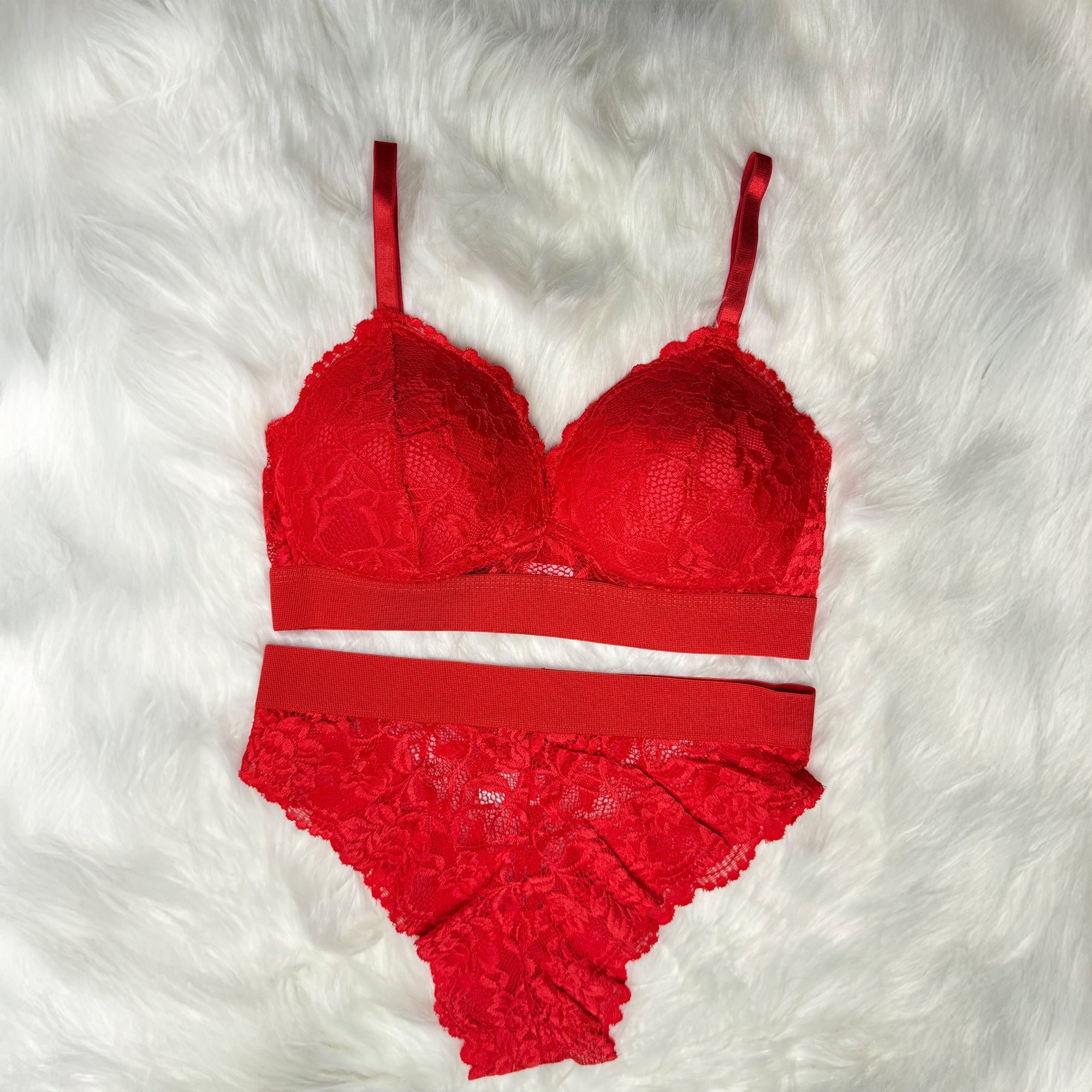 Premium Bridal Lace Padded Removable Bra with Same Lace Underwear