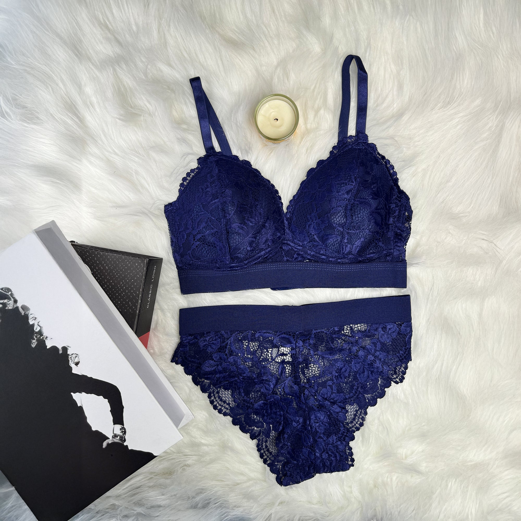 Premium Bridal Lace Padded Removable Bra with Same Lace Underwear