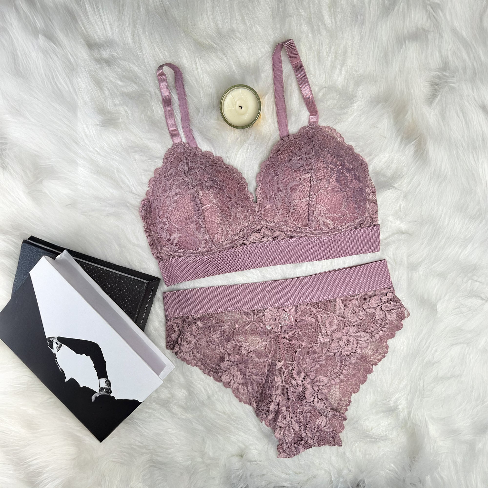 Premium Bridal Lace Padded Removable Bra with Same Lace Underwear