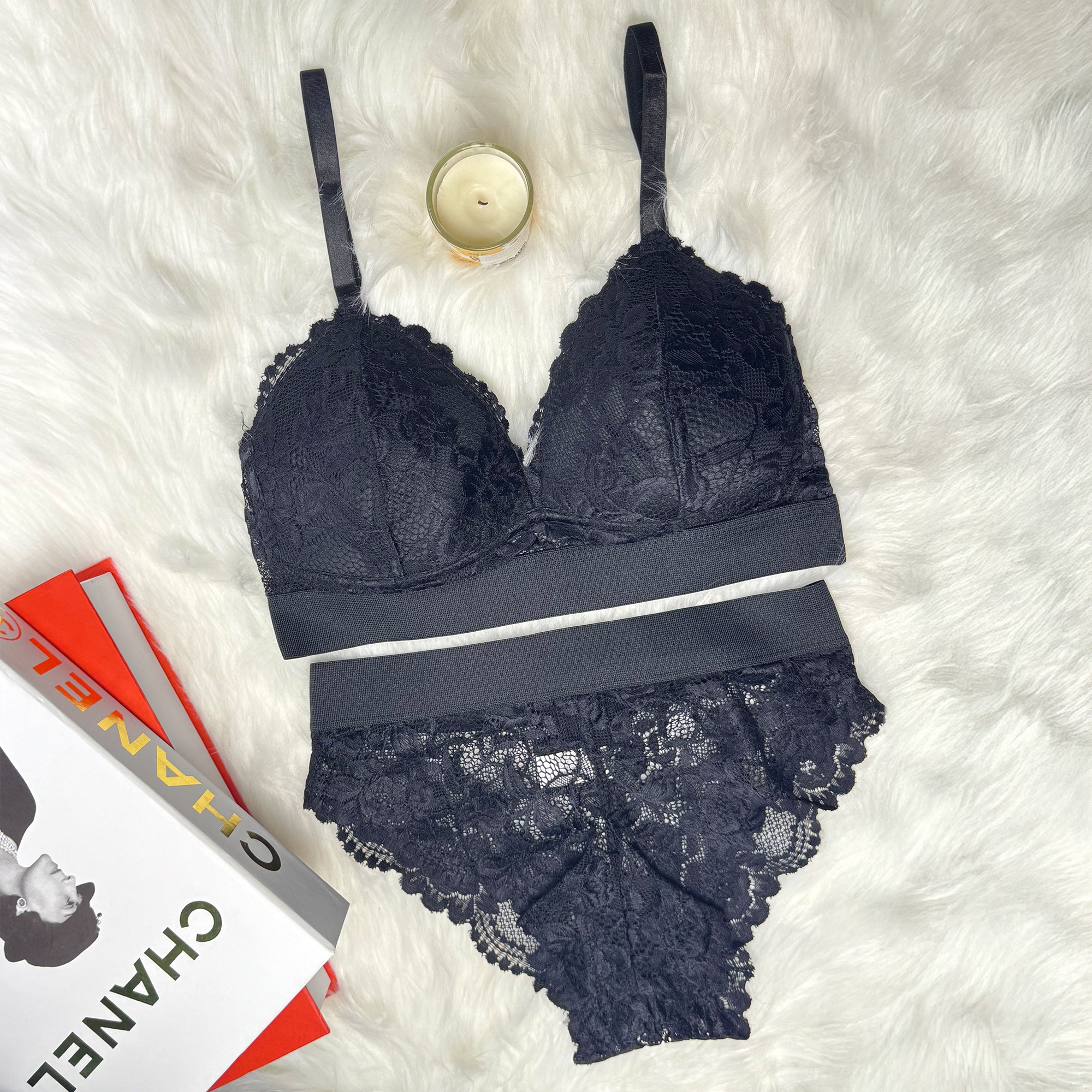 Premium Bridal Lace Padded Removable Bra with Same Lace Underwear