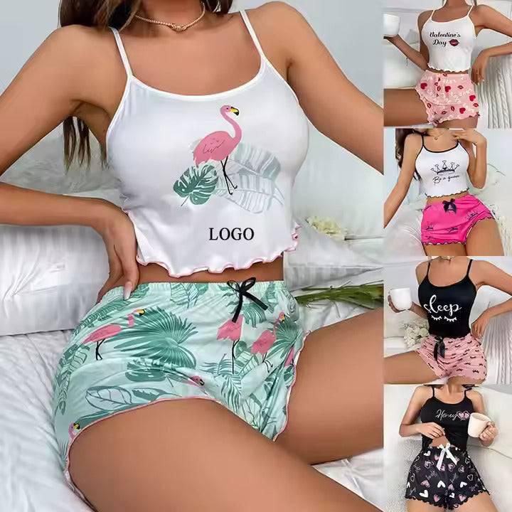 Floral Women Summer Sexy Short Sleepwear 2 Piece